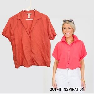 Jones New York - Women's Button-Down Shirt in Coral | linen cotton blend